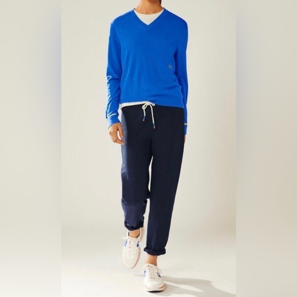 Tory Sport Performance Merino V-Neck Sweater Vintage Style Blue M - Picture 2 of 8